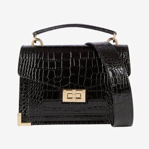 Emily" Bag by The Kooples – Black Croc-Effect Leather